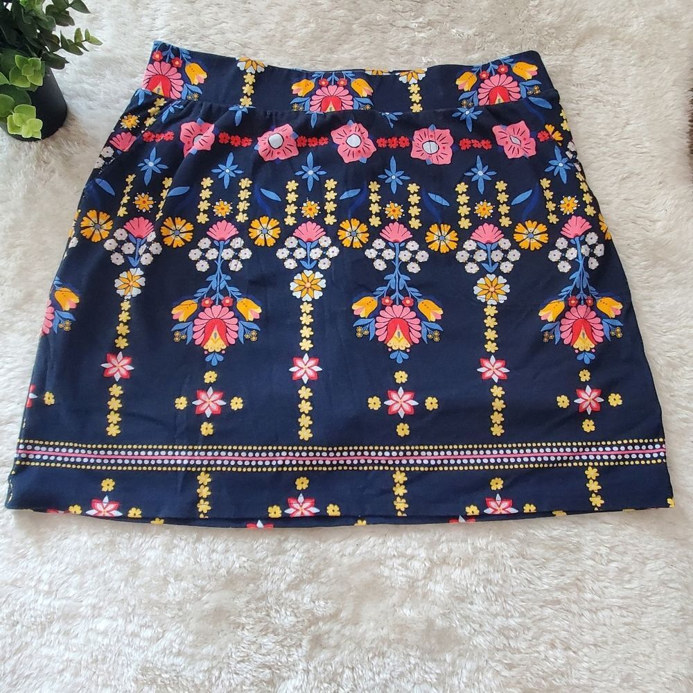 croft & barrow Navy Floral Skort with Pink, Yellow & Blue Accents